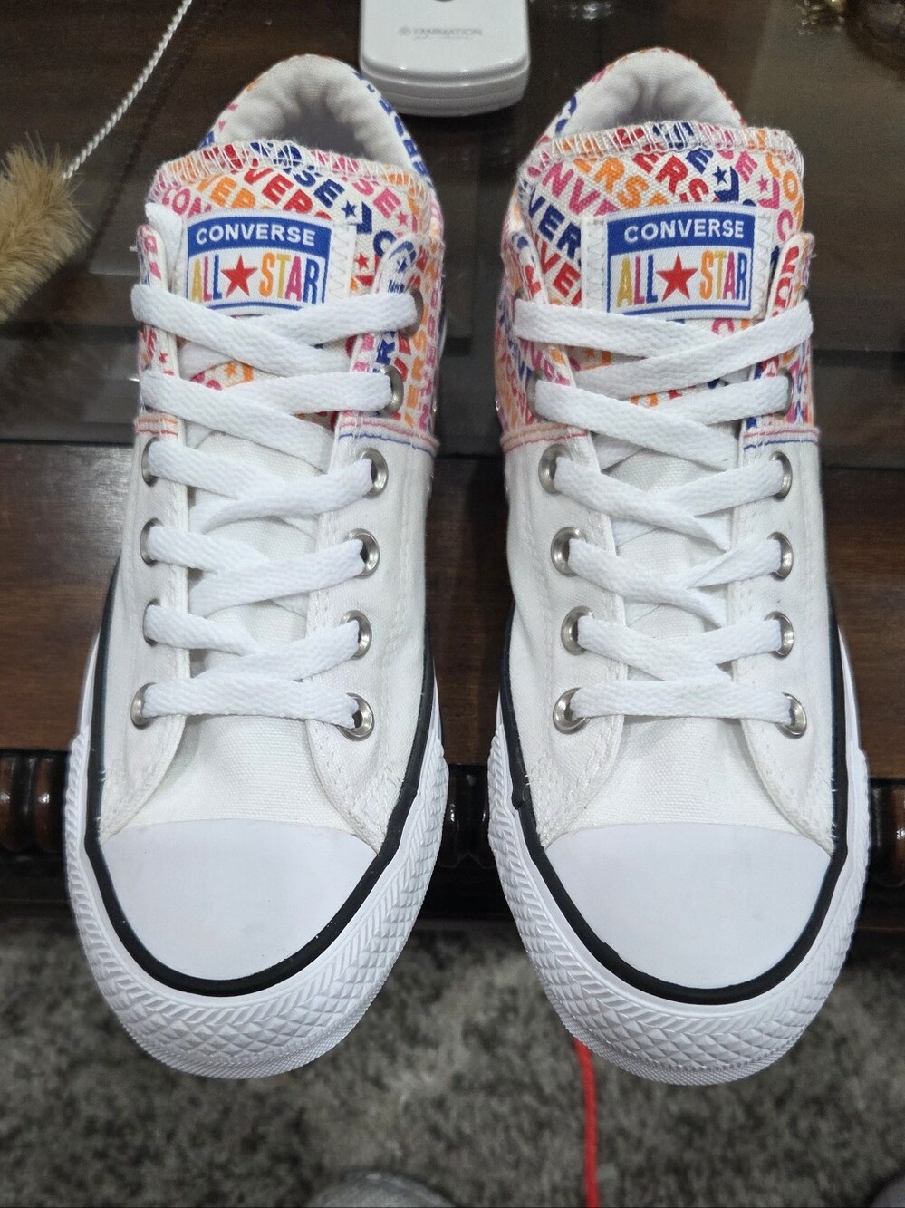 Converse Crash Madison Ox White Low Top Sneakers with Multicolor Logo Trim - Picture 4 of 6